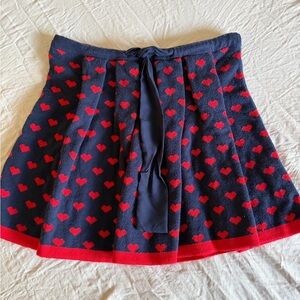 Girls’ Heart Patterned Navy and Red Skirt